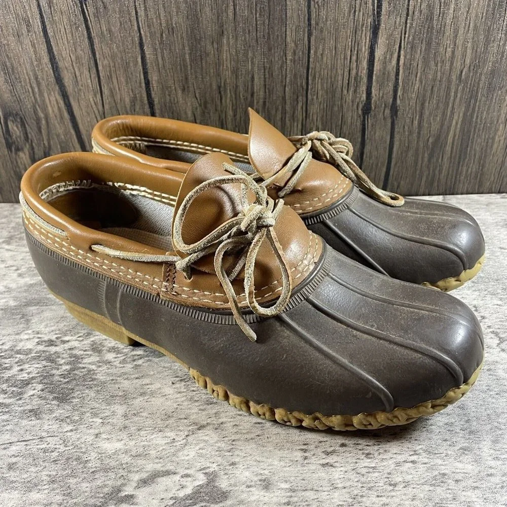 VINTAGE LL Bean Maine Hunting Shoes Mens 9 Low Boots Slip On Brown USA Made